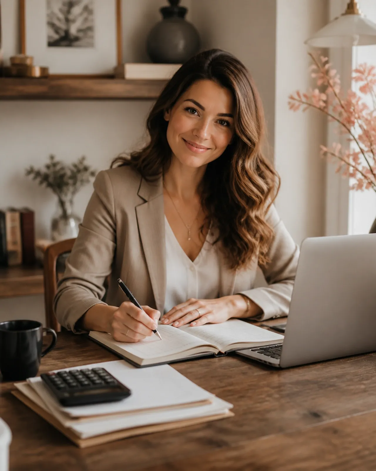 The founder of TM Bookkeeping Pro at her desk